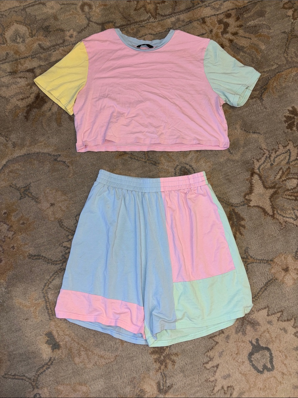 SHEIN Pastel Colorblock Athletic Shorts - Pink, Blue & Mint